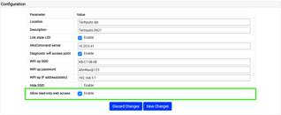 Admin tab showing Allow read-only web access parameter