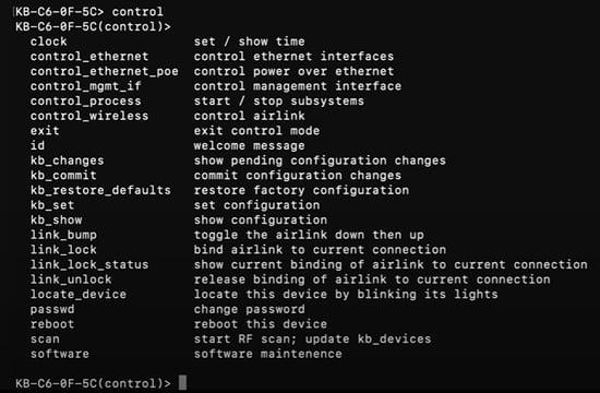 K60 CLI Control mode commands